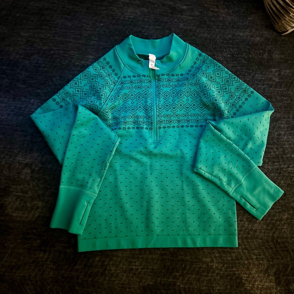 Green Holiday Patterned Quarter-Zip Pullover